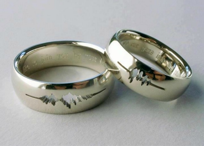 A couple had their wedding rings engraved with a waveform of their own voices