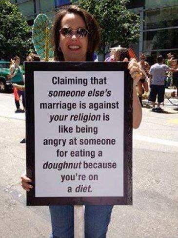 Claiming that someone else's marriage is against your religion is like...