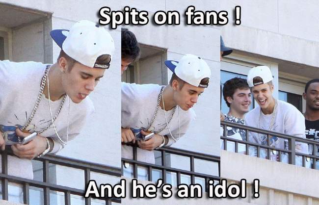 Justin Bieber Spits on fans and he's an idol ! 