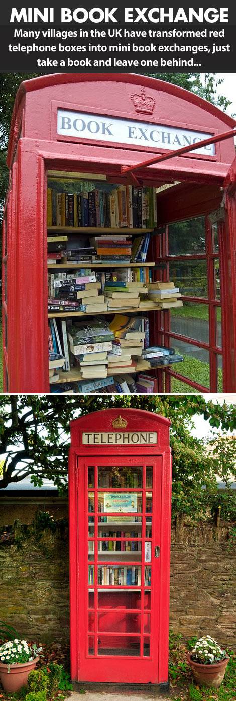 Mini book exchange in old phone booth