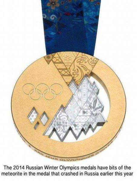 The 2014 Russian winter Olympics medals with bits of meteorite!