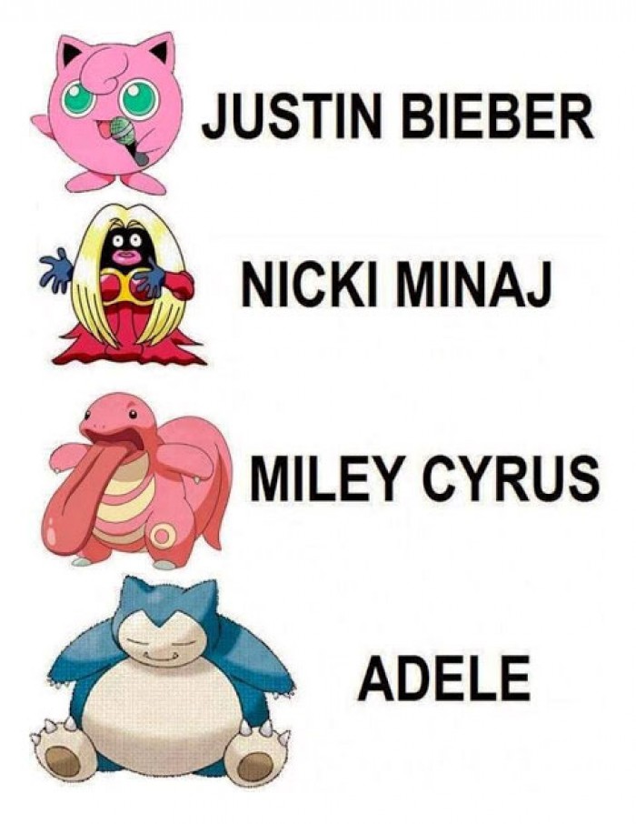 Pokemon: Miley Cyrus, Justin Bieber, Nicki Minaj, Adele. - 9buz