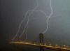 The Bay Bridge in San Francisco being struck by lightning