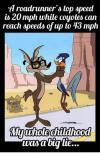 A roadrunner's top speed is 20 mph while coyotes can reach speeds of up to 43 mph.