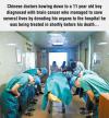 Chinese doctors bowing down to 11 year old boy...