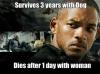 Survives 3 years with Dog Dies after 1 day with woman - I Am Legend Movie