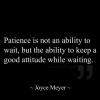Joyce Meyer - Patience is not the ability to wait but the ability to keep a good attitude while waiting.
