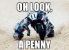 Motorbike crash - Oh look. a penny!