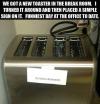 Voice activated toaster prank in office break room!