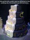 Wedding cake half Batman half normal.