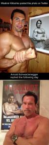 Wladimir Klitschko posted photo in front of Arnold Schwarzenegger poster 