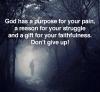God has a purpose for your pain, a reason for your struggles...