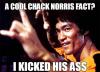A cool Chack Norris fact? I kicked his ass. - meme