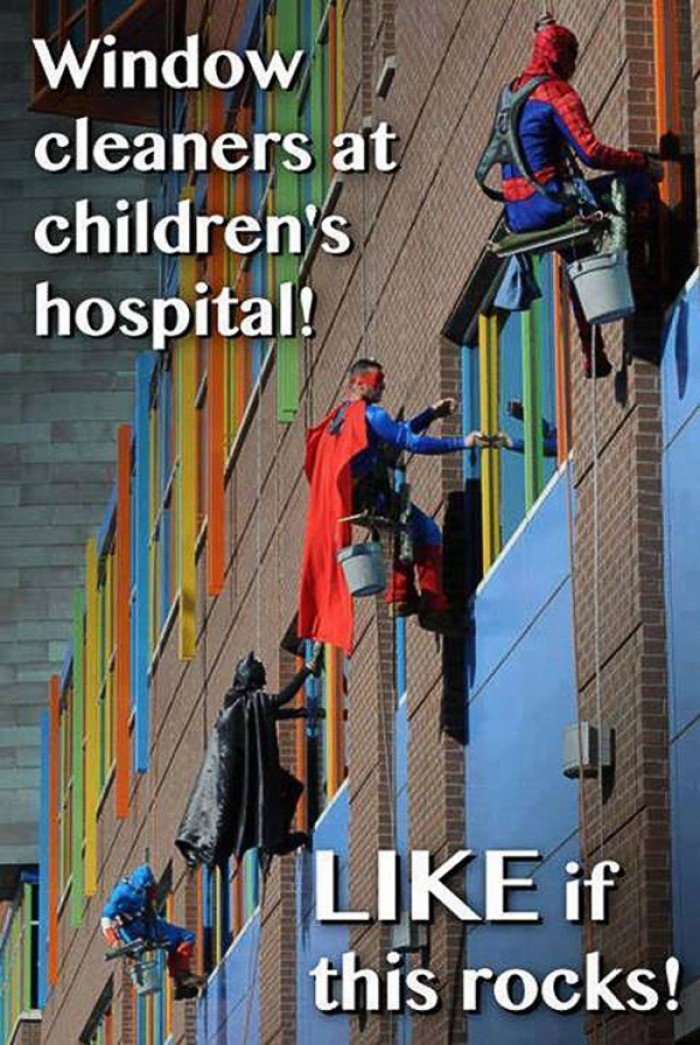 Window cleaners at children's hospital